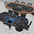 Poker Entertainment Setup With Oval And Round Tables Blue Accents Numbers And Chairs
