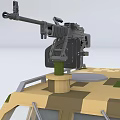 Camouflaged Tracked Utility Vehicle With Machine Gun Mounted On Top And Rugged Design