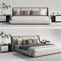Modern Double Bed With Upholstered Headboard Decorative Pillows Bedside Tables And Potted Plant
