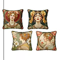 Artistic Decorative Pillows With Vintage Female Portraits And Floral Patterns
