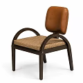 Vintage Curved Solid Wood Arm Chair With Textured Woven Seat And Soft Brown Leather Backrest