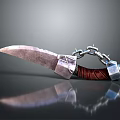 Vintage Decorative Knife With Chain Red Leather Handle And Silver Metal Blade