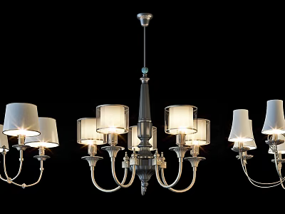 Elegant Classic Chandelier With White Shades And Metal Arms Design 3d model