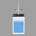 Laboratory Workstation With Black Sink Green Faucets And Blue Cabinet