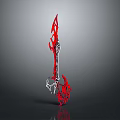 Red And Silver Decorative Spear With Unique Metallic Structure And Sharp Head