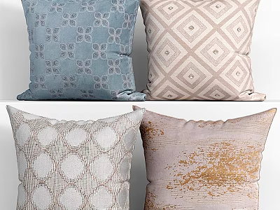 Decorative Throw Pillows With Blue Floral Diamond Circular And Gold Texture Designs For Home Decor 3d model