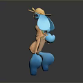 Blue Cartoon Character Wearing Straw Hat And Orange Dress In 3D Design