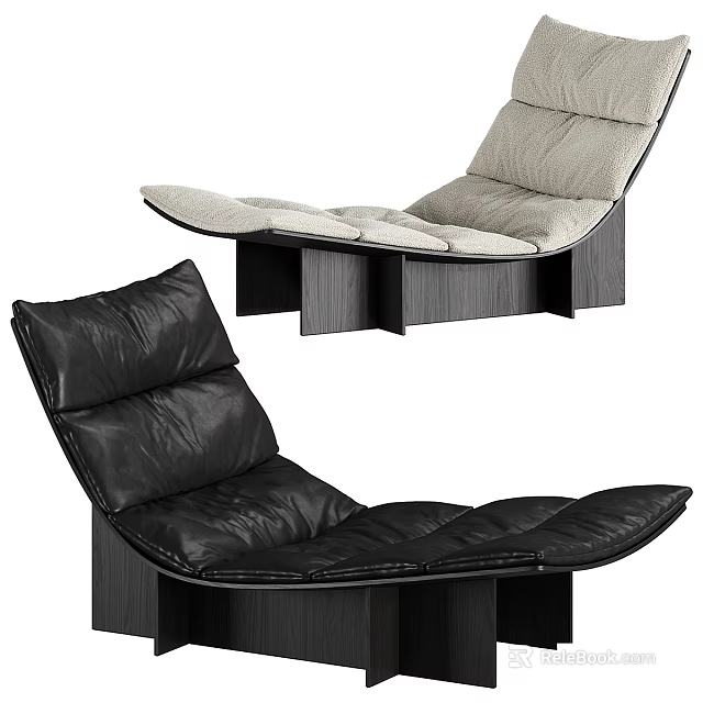 Modern Lounge Chair With Black Leather And Light Gray Fabric Upholstery And Wooden Base 3d model 