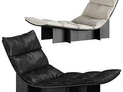 Modern Lounge Chair With Black Leather And Light Gray Fabric Upholstery And Wooden Base 3d model