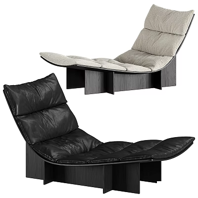 Modern Lounge Chair With Black Leather And Light Gray Fabric Upholstery And Wooden Base 3d model