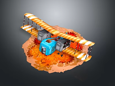 Vintage Passenger Biplane With Striped Wings And Artistic Background 3d model