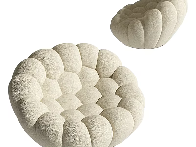 Round Beige Lazy Sofa With Soft Plush Bubble Design For Cozy Seating 3d model