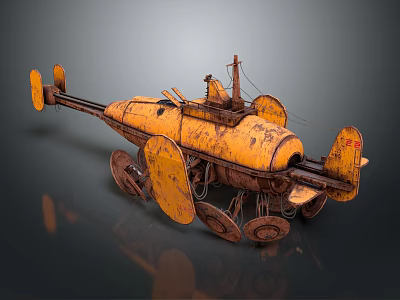 Vintage Yellow Submarine Model With Propellers Wheels And Detailed Structure 3d model