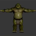 Giant Green Creature Character With Spotted Skin Bulging Belly And Outstretched Arms