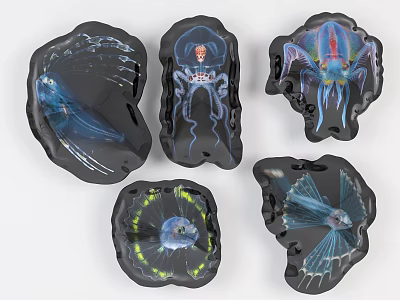 Unique Marine Themed Inflatable Models With Colorful Patterns And Various Shapes 3d model