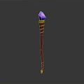 Enchanted Brown Staff With Purple Gem On Top Wooden Texture And Decorative Carvings