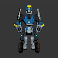 Sci Fi Blue Yellow Robotic Character With Mechanical Structure And Wheel Legs 3d model