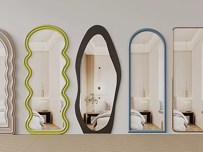 Modern Decorative Mirrors With Various Shapes And Colorful Frames For Interior Design 3d model