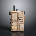 Vintage Industrial Metal Mechanical Component With Rusted Surface Bolts And Holes
