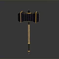 Black And Yellow Geometric Head Hammer With Wooden Handle And Spiked Top