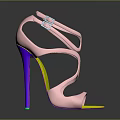 Pink Strappy High Heels With Purple Heel And Yellow Sole Modern Style