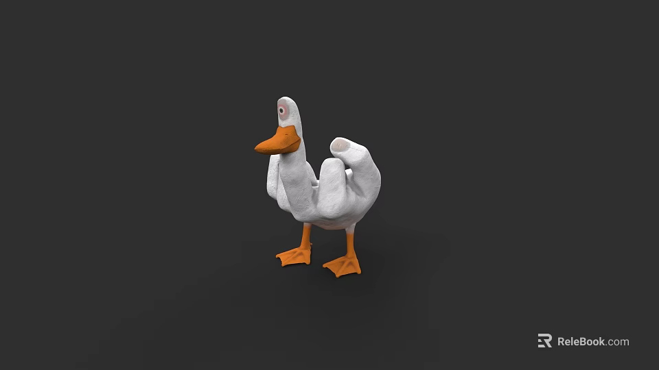 3D Model of White Duck with Orange Beak and Feet Standing on Dark Background 3d model 