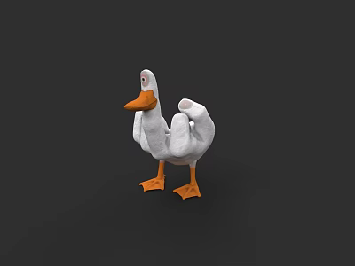 3D Model of White Duck with Orange Beak and Feet Standing on Dark Background 3d model