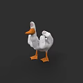 3D Model of White Duck with Orange Beak and Feet Standing on Dark Background