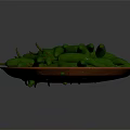 Fresh Green Chili Peppers Arranged on Brown Plate Against Dark Background