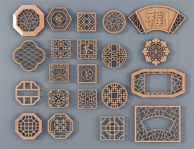 Chinese-style flower-cut window 3d model