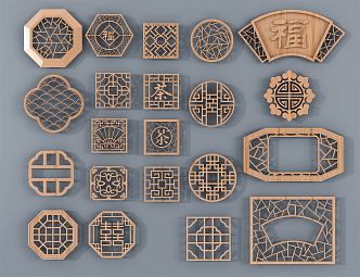 Chinese-style flower-cut window 3d model