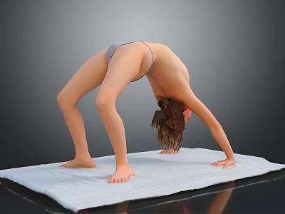 Woman Bending Forward In Yoga Pose On White Mat With Gray Background 3d model