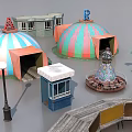 Colorful Amusement Equipment Collection With Ferris Wheel Carousel Tents Tracks Tunnel And Vehicles