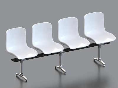 Four White Public Chair With Black Connecting Bar And Metal Legs Modern Design 3d model