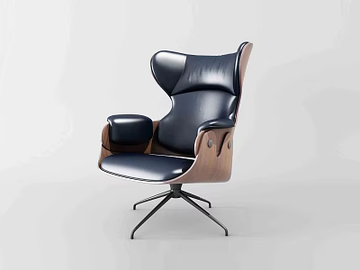 Modern Leather Office Chair With Wooden Armrests And Swivel Base Design 3d model
