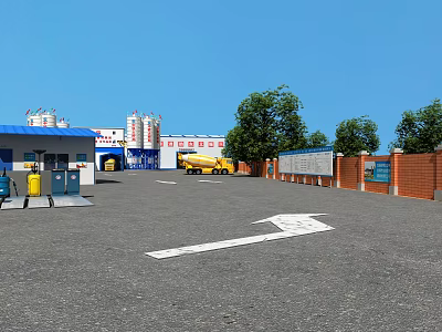 Large Industrial Factory Building With Storage Silos Delivery Trucks And Parking Area 3d model