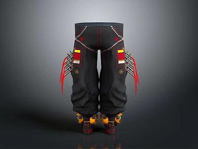 Stylish Black Pants With Red Yellow Decorations And Ankle Straps Design 3d model