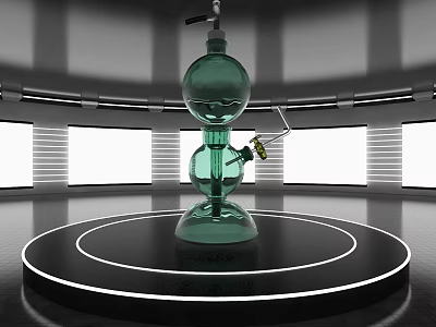 Modern Circular Display Shelf With Illuminated White Panels And Glass Decoration 3d model