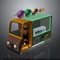 Colorful Cartoon Style Food Truck With Three Round Models On Roof Green Orange Brown Design