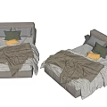 Two Single Beds With Gray Upholstered Headboards White Sheets And Brown Blankets