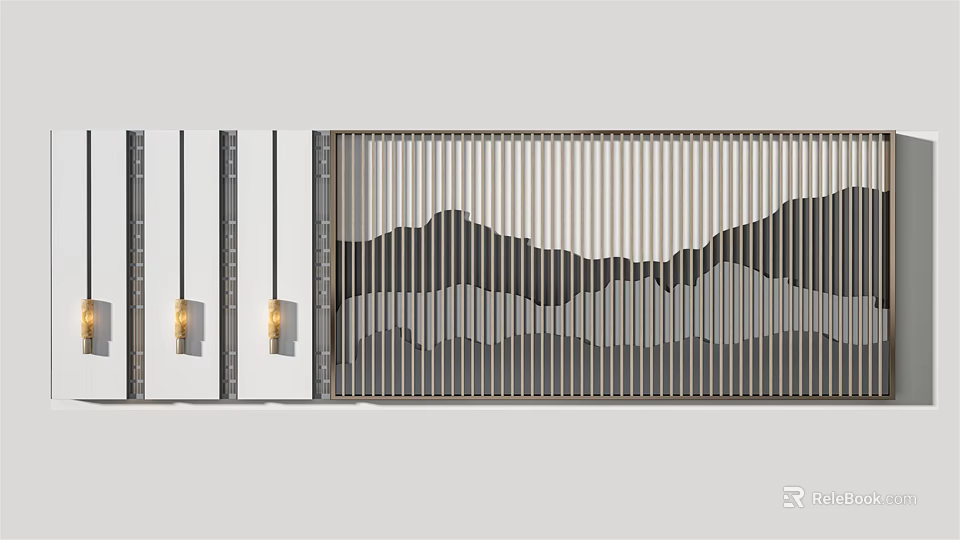 Modern Feature Wall With Striped Design And Mountain Pattern Including Wall Sconces 3d model