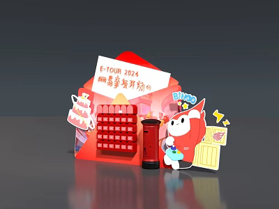 NetEase Spring Conference 2024 Sign In Board With Pen And Cartoon Mascot Cake Stars 3d model