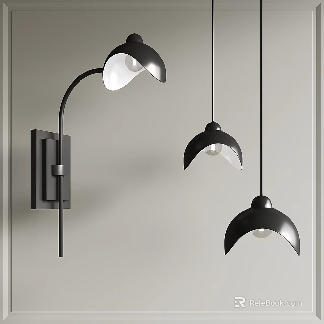 Modern Black Lighting Combinations With Wall Lamps And Pendant Lights 3d model 