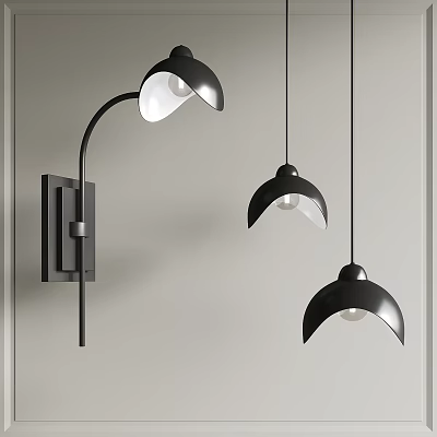 Modern Black Lighting Combinations With Wall Lamps And Pendant Lights 3d model