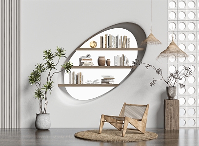 Quiet wind bookshelf wall background wall 3d model