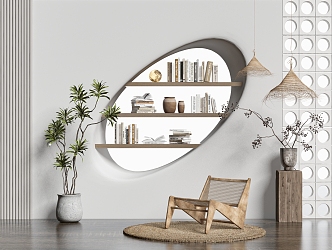 Quiet wind bookshelf wall background wall 3d model