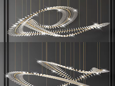 Elegant Modern Crystal Chandelier Featuring Spiral Design Golden Accents And Sparkling Lights 3d model