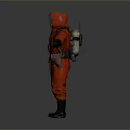 Red Protective Coverall With Full Body Safety Gear Gas Mask And Boots