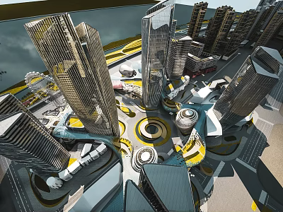 Modern Aerial View Urban Planning With Tall Skyscrapers And Circular Layout Design 3d model