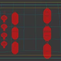 Red Lanterns Hanging In Strings With Circular And Elongated Shapes On Gray Background